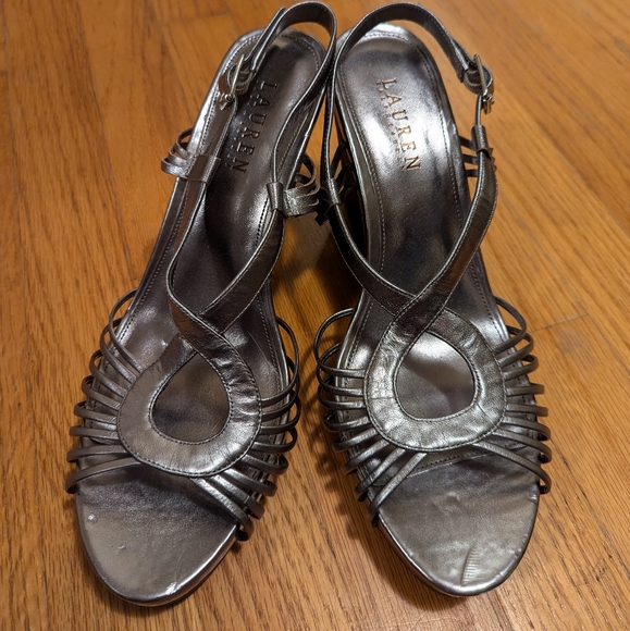 Ralph Lauren silver leather wedges size 9.5 - Picture 1 of 6